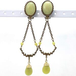 Vintage Jan Michaels green chandelier style long dangle earrings, signed